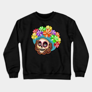 Skull in a floral hat Crewneck Sweatshirt